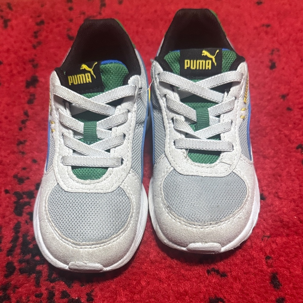 Puma Kids Silver & Green Mesh Athletic Sneakers